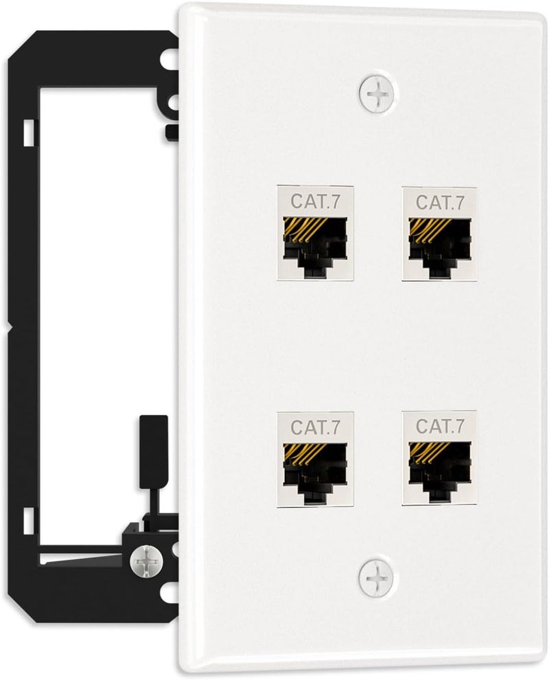 FGBB Ethernet Wall Plate with Mounting Bracket, 4 Port Keystone Wall Plate with Bracket and Cat7 Shielded RJ45 Keystone Coupler, Single Gang Keystone Wall Plate with Female to Female RJ45 Keystone - Image 1